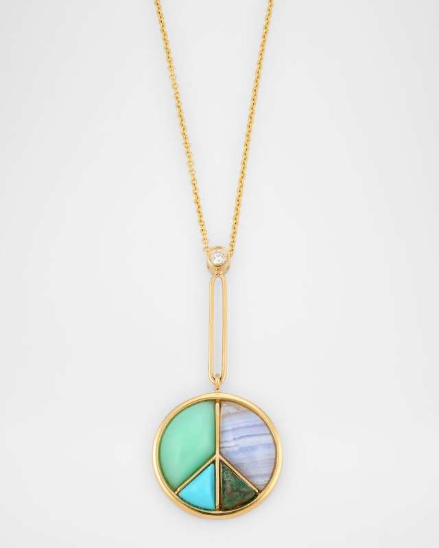 Signature Peace Sign Pendant Necklace with Chrysoprase, Agate and Turquoise